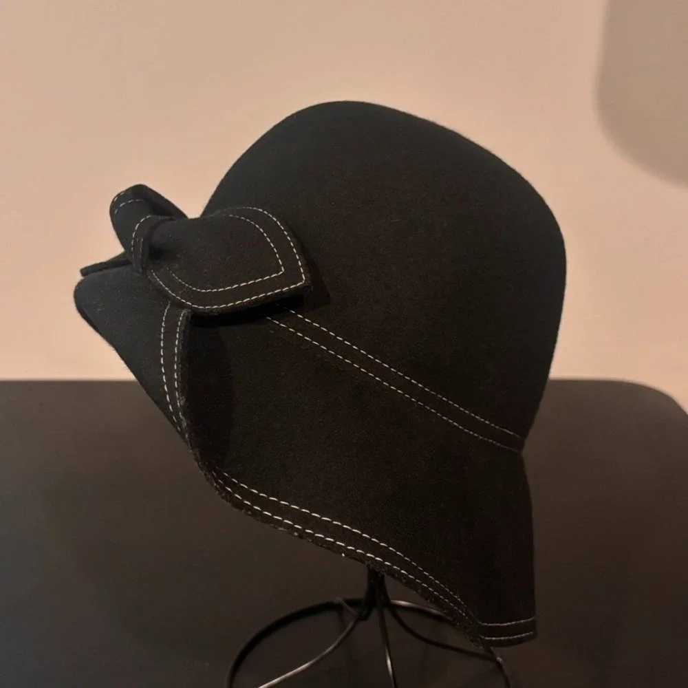 Eric Javits Womens Black Wool Bow Retro Water Repellent Hat USA Classic - Picture 3 of 8